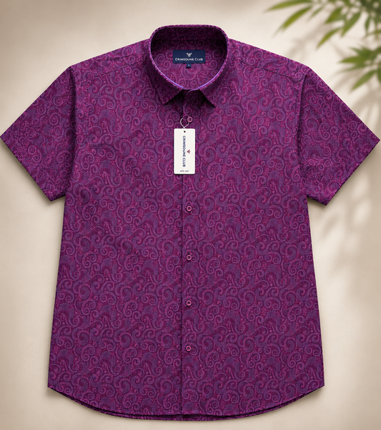 Men's Purple Paisley Print Half Sleeve Casual Shirt