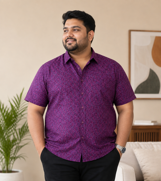 Men's Purple Paisley Print Half Sleeve Casual Shirt