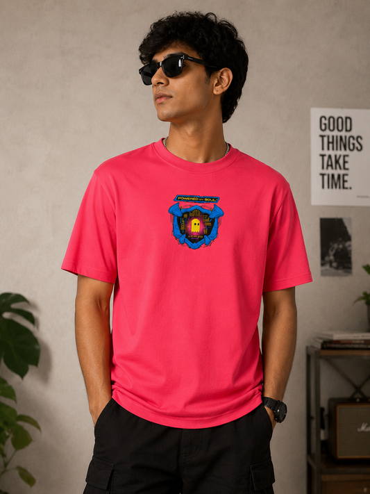 Powered By Soul Graphic Oversized T-Shirt – Coral Pink