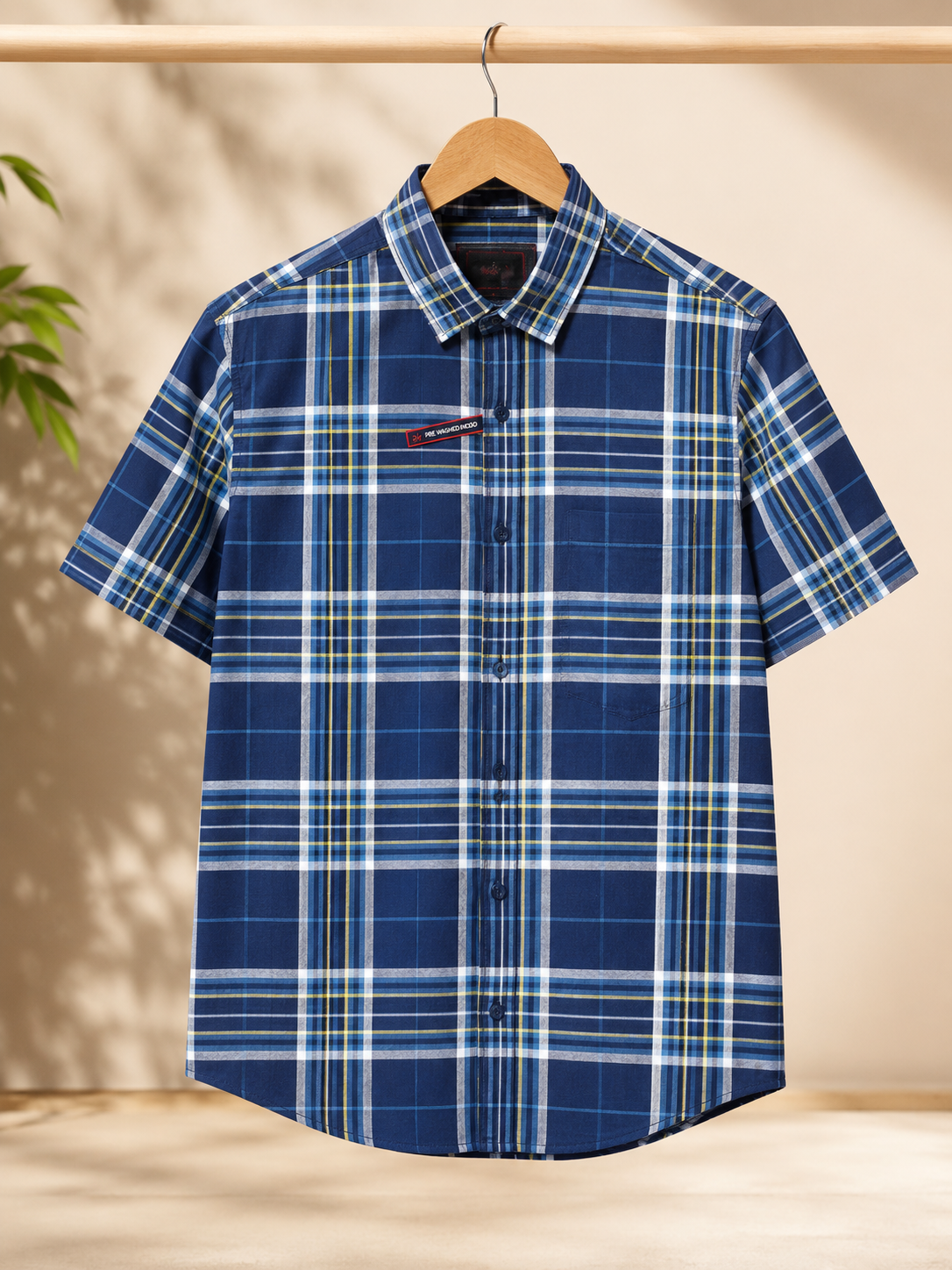 Men's Navy Blue Checked Half Sleeve Cotton Casual Shirt