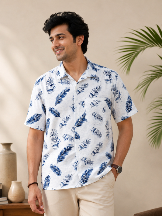 Floral Print Half Sleeve Cotton Shirt for Men